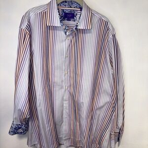 TALLIA 1893 Paisley stripe Dress Shirt Long Sleeve Button Up Purple Pink XL 17.5